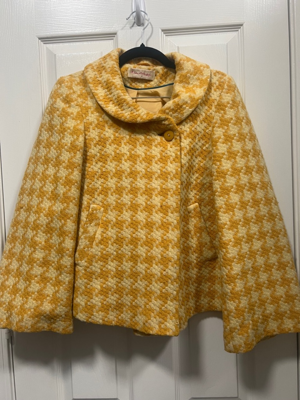 Miss Selfridge Yellow & Cream Houndstooth Pea Coat